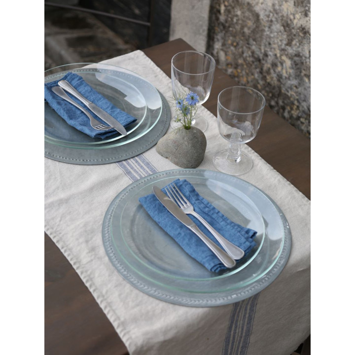 100% natural linen with blue stripes runner 42 x 120 cm