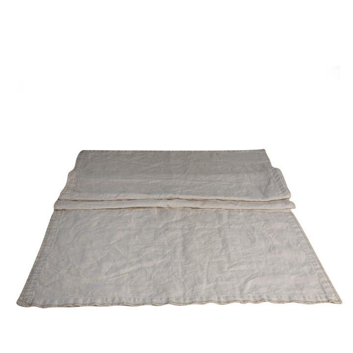 100% cream linen runner with embroidered edges