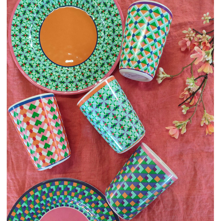 Set of 4 assorted colorful pop stripes cups v300 ml
