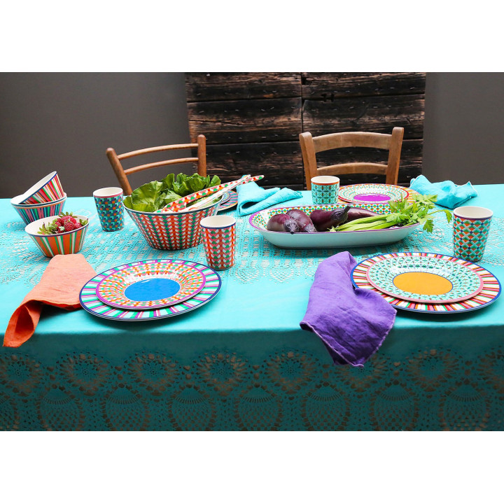Set of 4 pop stripes assorted colorful dinner plates