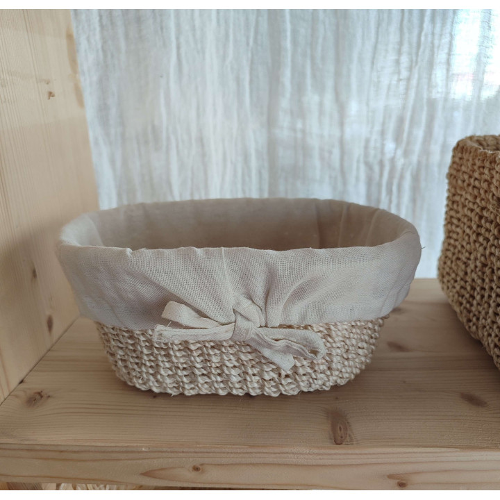 Cesto ovale in abaca 20 x 12 h8 cm con fiocchi