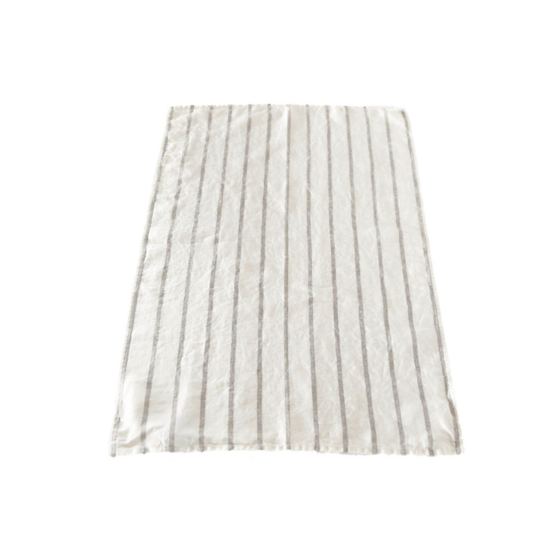 Torchon 100% lin avec rayures naturels et creme 45 x 68 cm