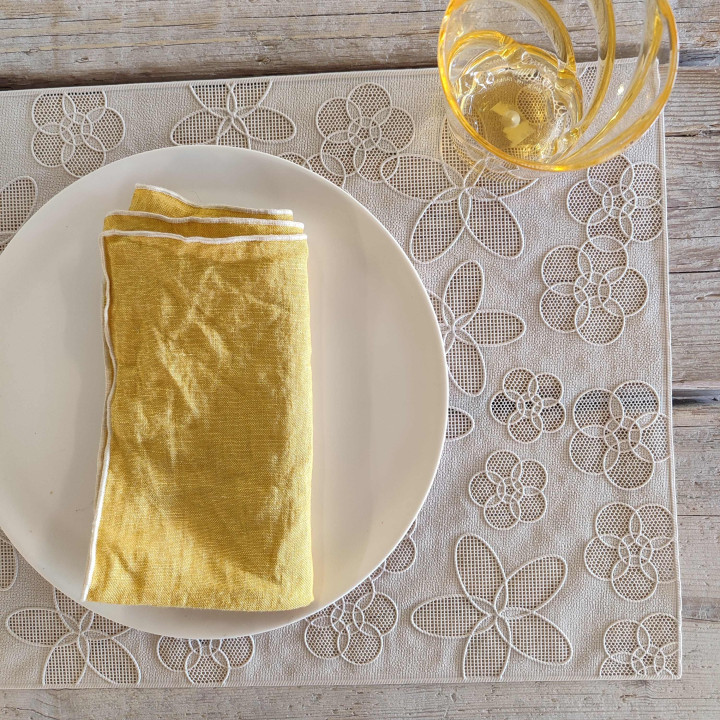 Plastic placemat with drilled flowers