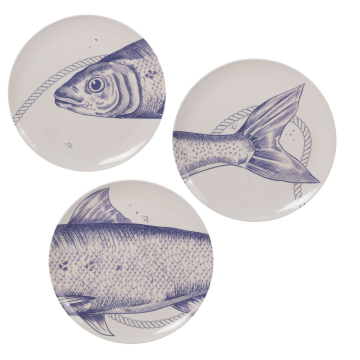 S/3 piatti dessert crema fish collection melamina d22.5 cm