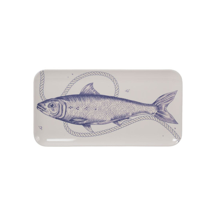 Piatto rettangolare crema fish collection melamina 13 x 22 cm