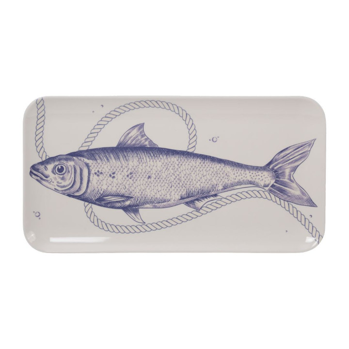 Piatto rettangolare crema fish collection melamina 20 x 38 cm