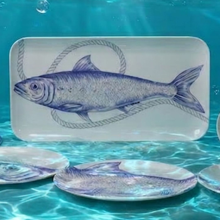 Rectangulr melamine "fish" collection plate
