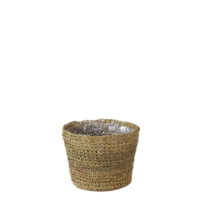 Cachepot uncinetto abaca interno plastica lino d12 h10 cm