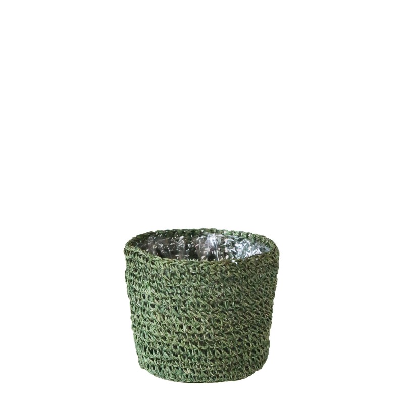 Cachepot uncinetto abaca interno plastica verde d12 h10 cm
