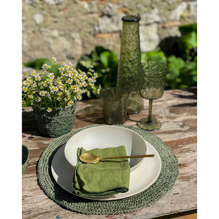 Cachepot uncinetto abaca interno plastica verde d12 h10 cm