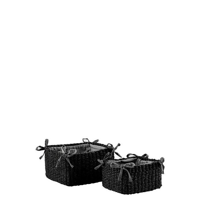 Set 2 cesti in abaca nero con fiocchi 18 x 16 h10 cm