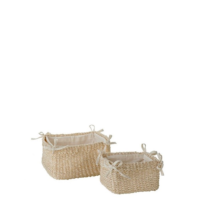 Set 2 abaca baskets with bow cream color 13 x 12 h8 cm