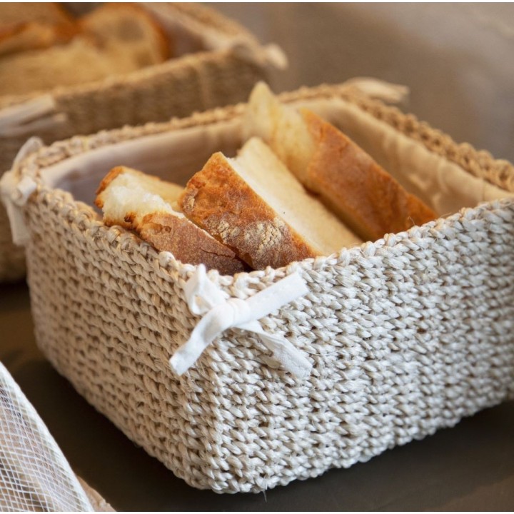 Set de 2 paniers en abaca avec noeuds couleur creme 13 x 12 h8 cm