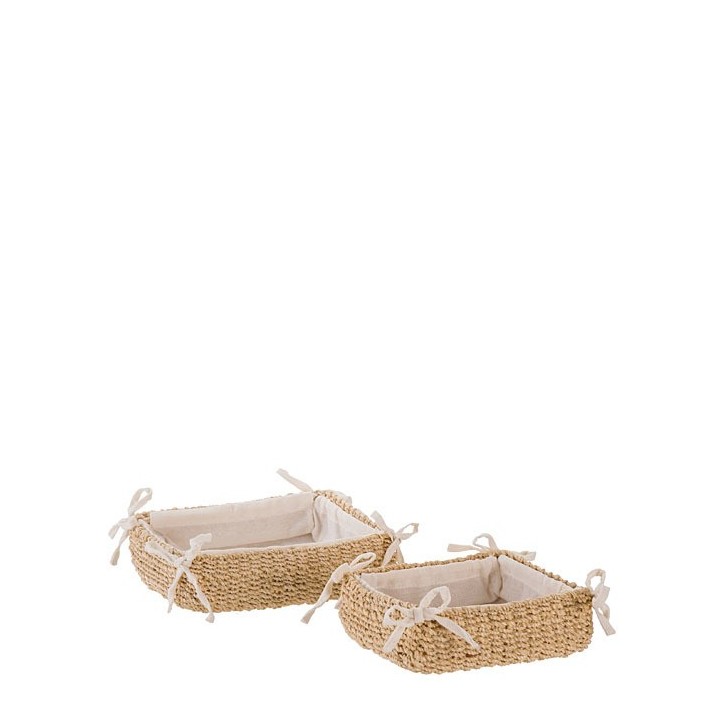 Set 2 cesti bassi in abaca bianchi con fiocchi 17 x 15 h5.5 cm