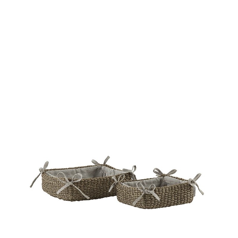 Set 2 low abaca baskets with bows linen color 17 x 15 h5.5 cm