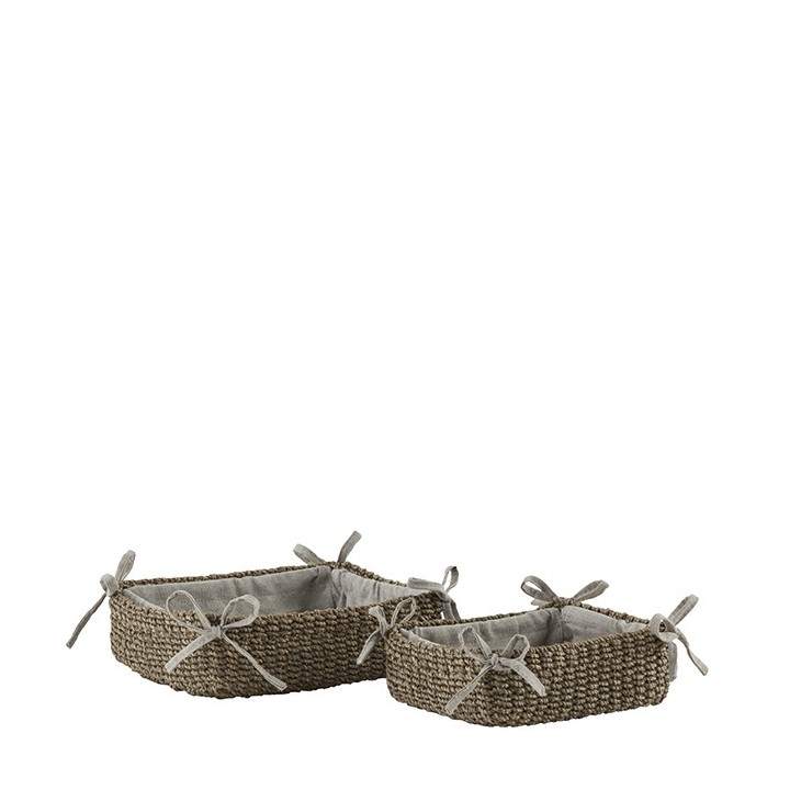 Set 2 low abaca baskets with bows linen color 17 x 15 h5.5 cm