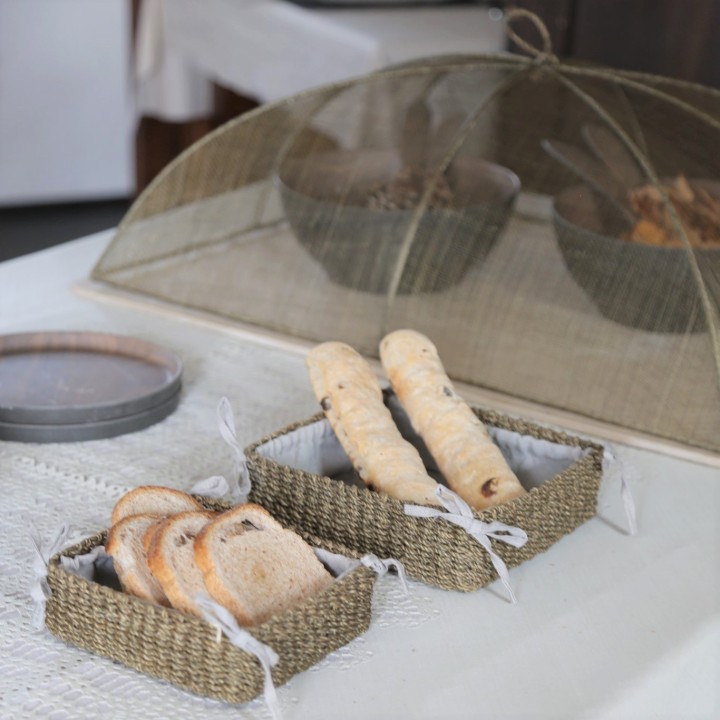 Set 2 low abaca baskets with bows linen color 17 x 15 h5.5 cm