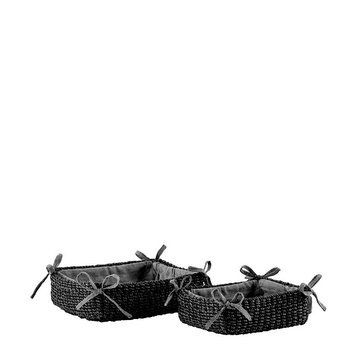 Set 2 bas paniers en abaca avec noeuds couleur noir 17 x 15 h5.5 cm