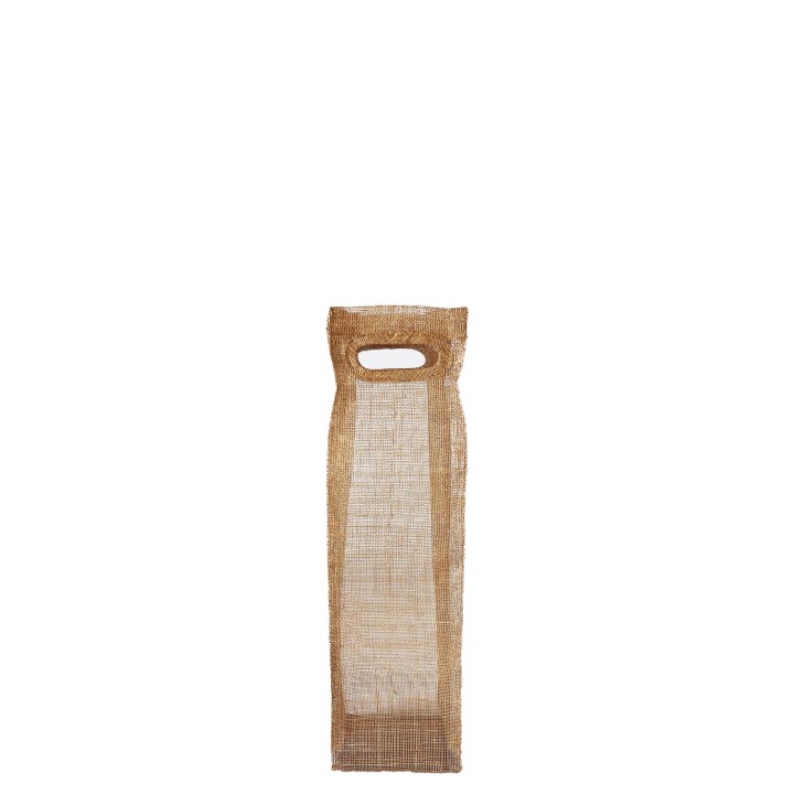 Gold color abaca net bottle holder with handles 10 x 10 h31 cm