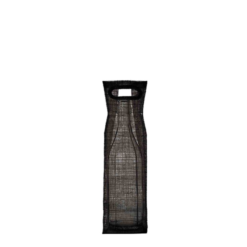 Black abaca net bottle holder with handles 10 x 10 h31 cm
