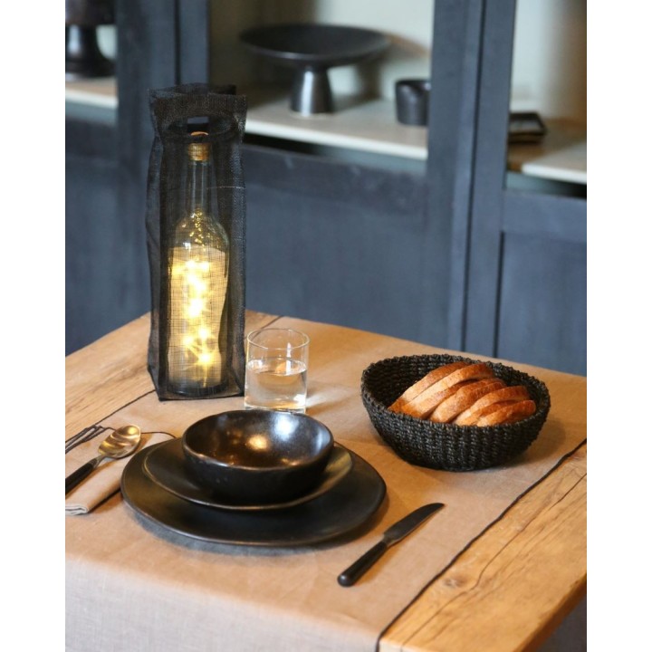 Black abaca net bottle holder with handles 10 x 10 h31 cm