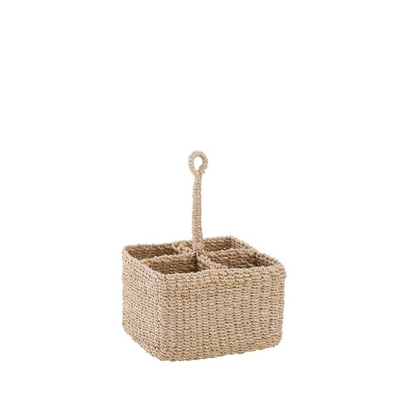 Grand panier 4 compartements manche rigide coul. creme 21 x 21 h10.5 cm