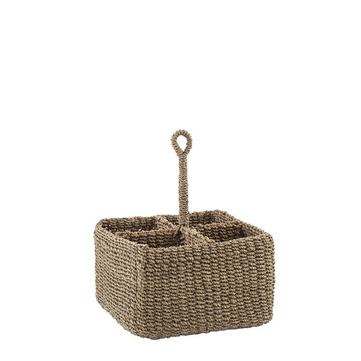 Cesto big in abaca lino con 4 scomparti e manico 21 x 21 h10.5 cm