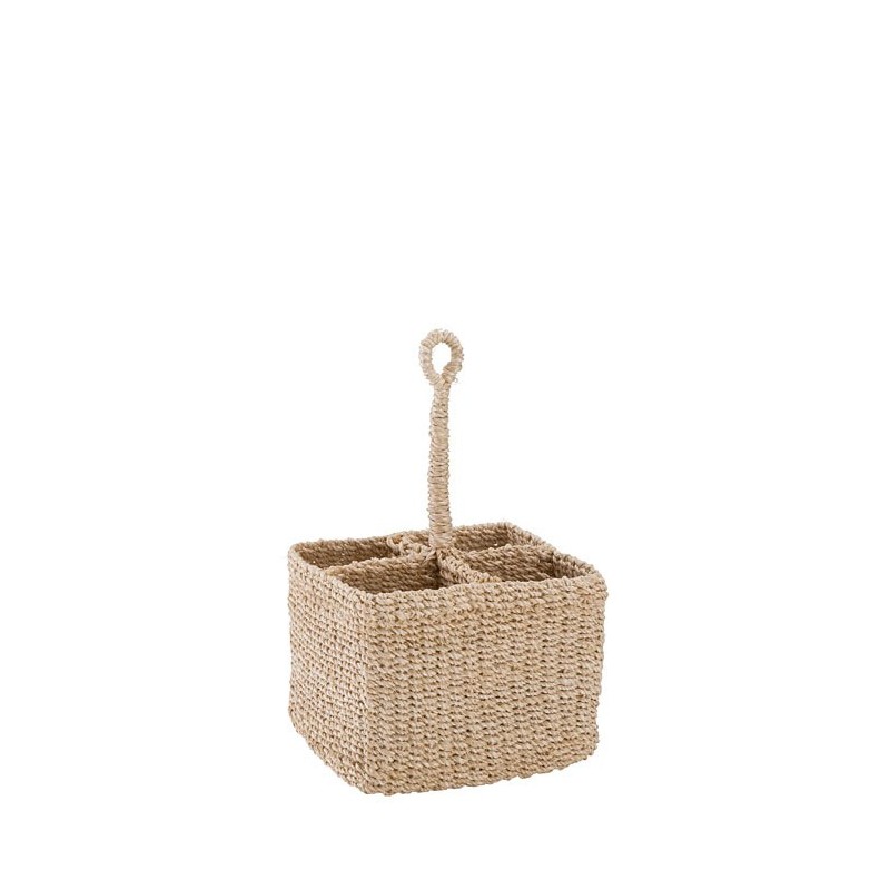 Cesto in abaca bianco con 4 scomparti e manico 16 x 16 h11 cm