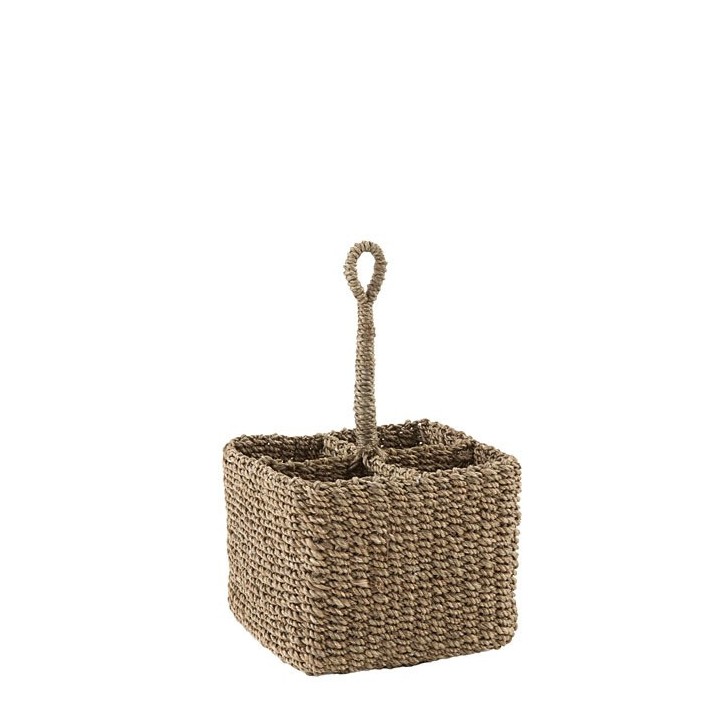 Petit panier en abaca 4 compartements poignee rigide coul. lin 16x16 h11 cm