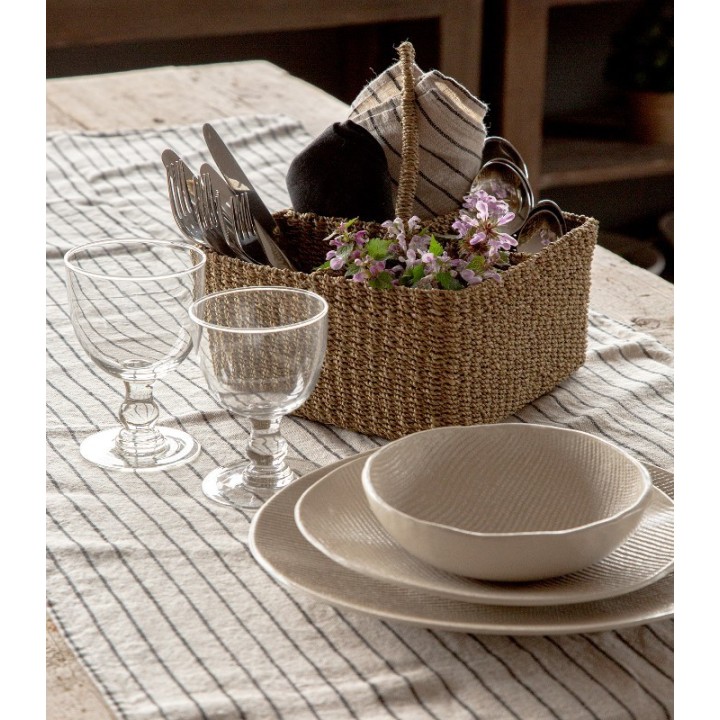 Petit panier en abaca 4 compartements poignee rigide coul. lin 16x16 h11 cm