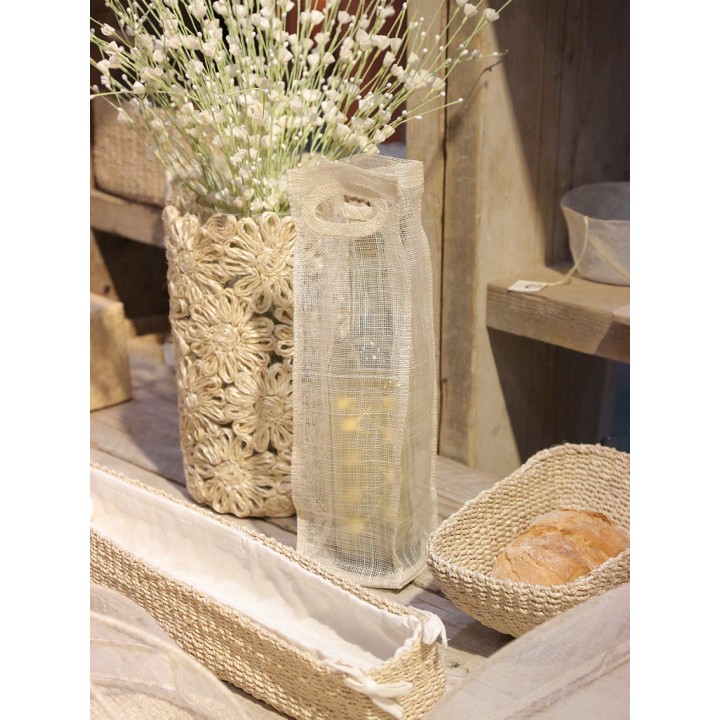 Abaca cachepot basket flowers cream colour + glass vase d17 h27 cm