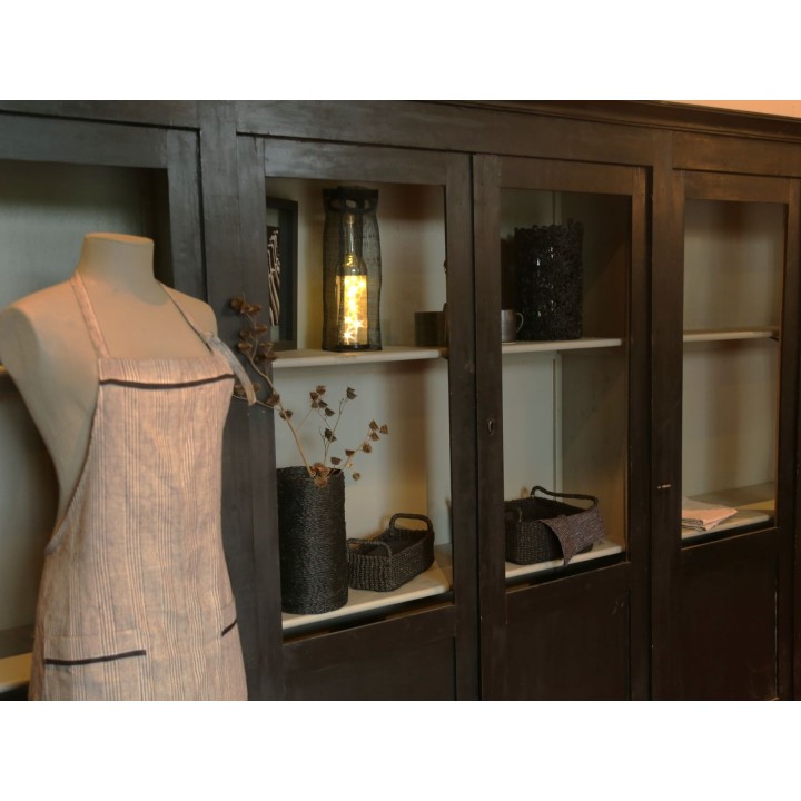 Cachepot panier en abaca avec fleurs + verre couleur lin d17 h27 cm