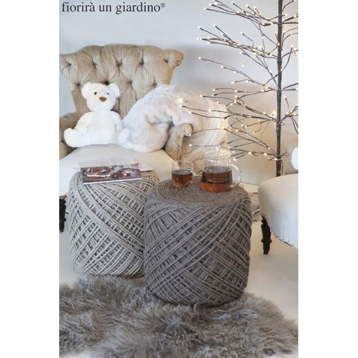 Pouf gomitolo in lana col.tortora handmade 2,5kg d40 h45 cm
