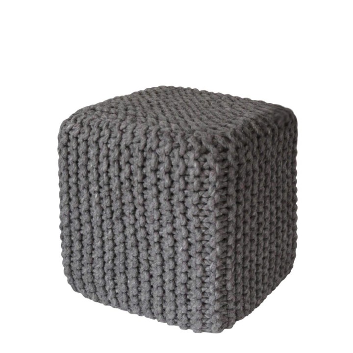 Handmade 100% wool cubical pouf colour dark grey 45x45 h48 cm
