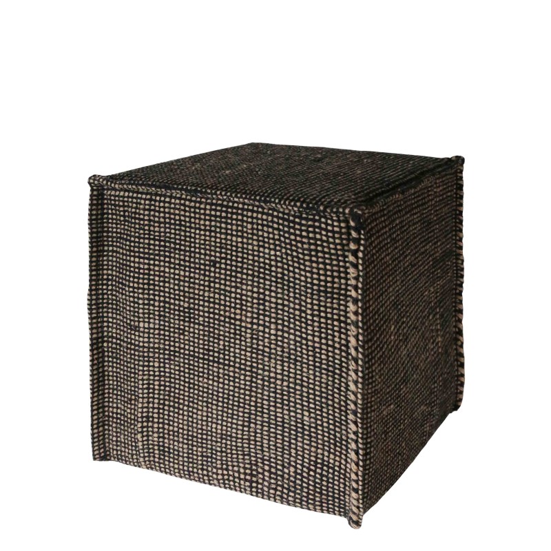 Pouf cubo in juta / cotone quadretti naturale/nero 43 x 43 h45 cm