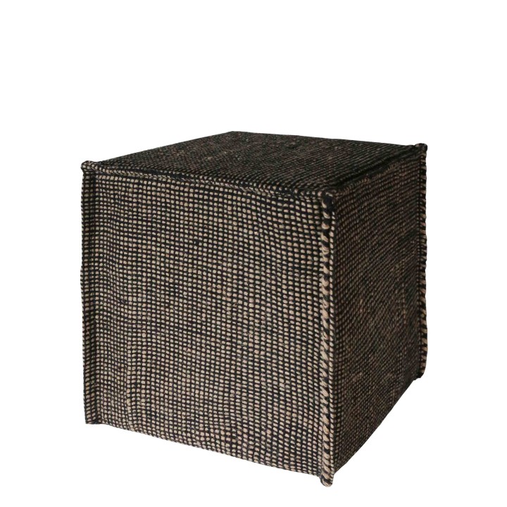 Pouf cubo in juta / cotone quadretti naturale/nero 43 x 43 h45 cm
