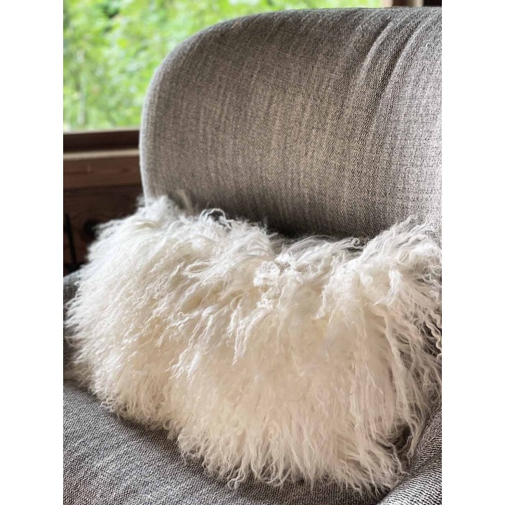 Mongolian fur pillowcase white colour 35 x 50 cm
