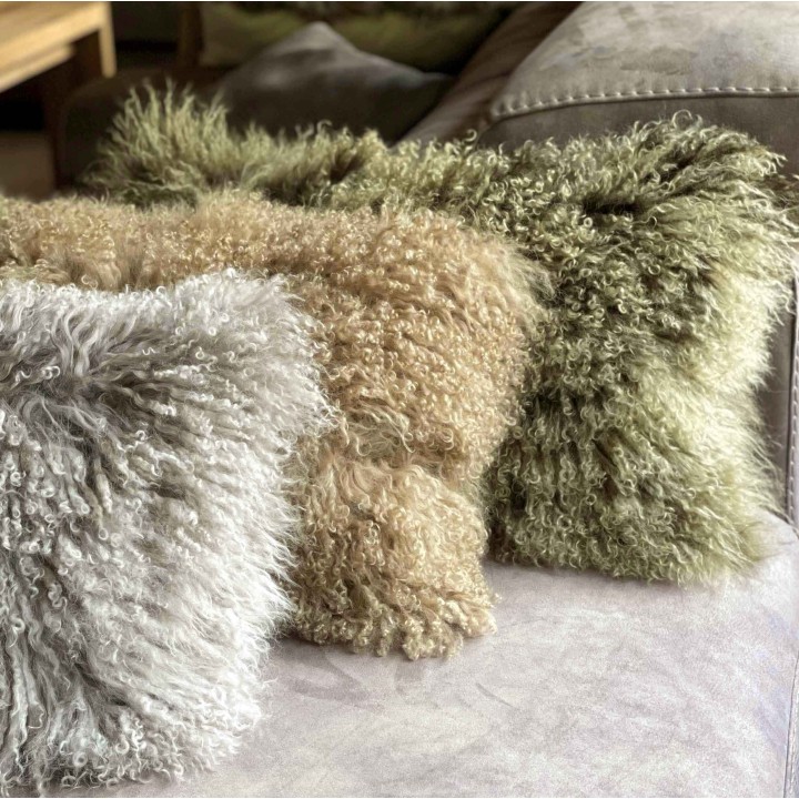 Mongolian fur pillowcase sand colour 35 x 50 cm