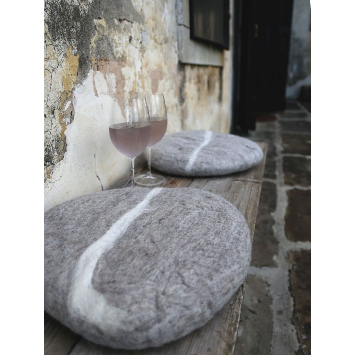 Handmade light grey felt stone cushion d38 cm