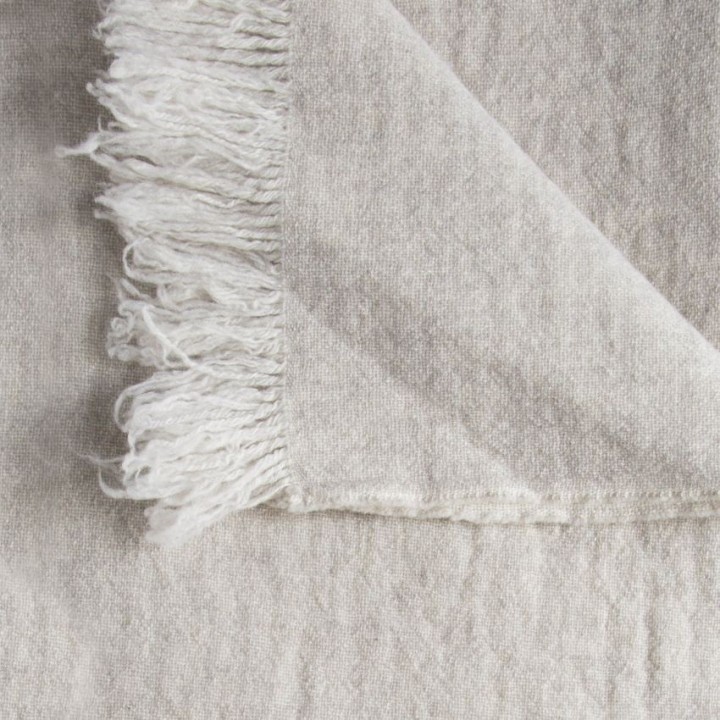 Couverture 100%gris clair laine vierge avec franges 130 x 180 cm