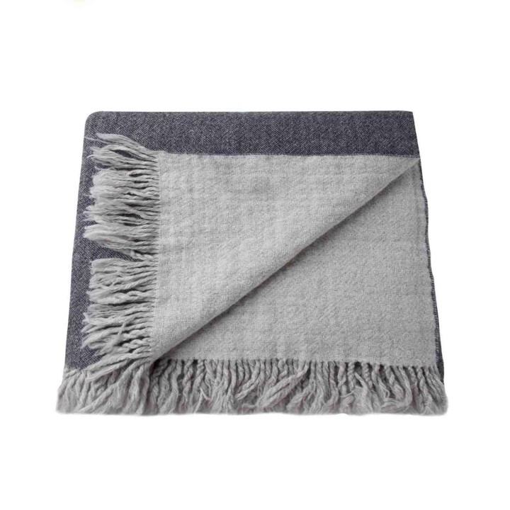 100%dark denim virgin wool blanket with fringes 280g/m2 130 x 180 cm