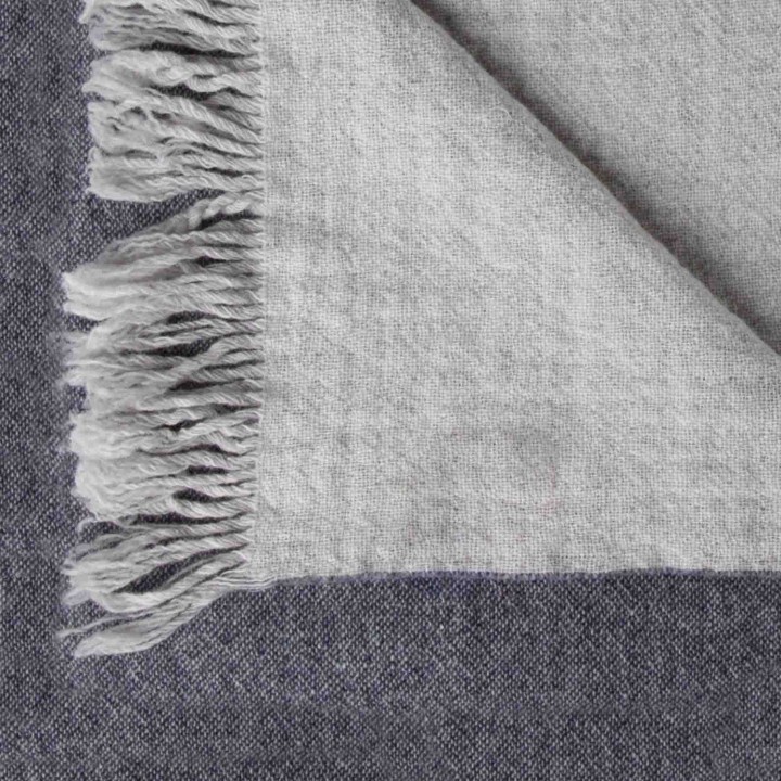100%dark denim virgin wool blanket with fringes 280g/m2 130 x 180 cm