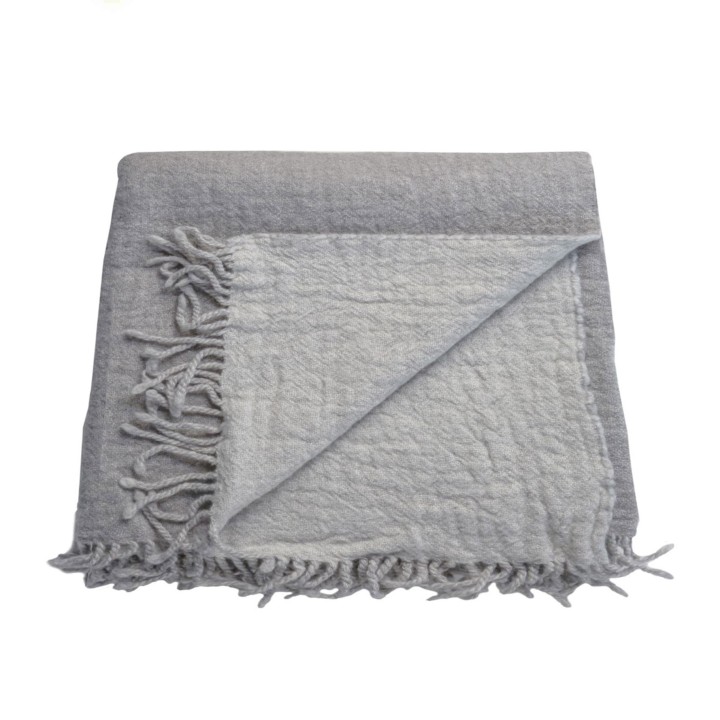 Couverture 100%gris fonce laine vierge avec franges 130 x 180 cm