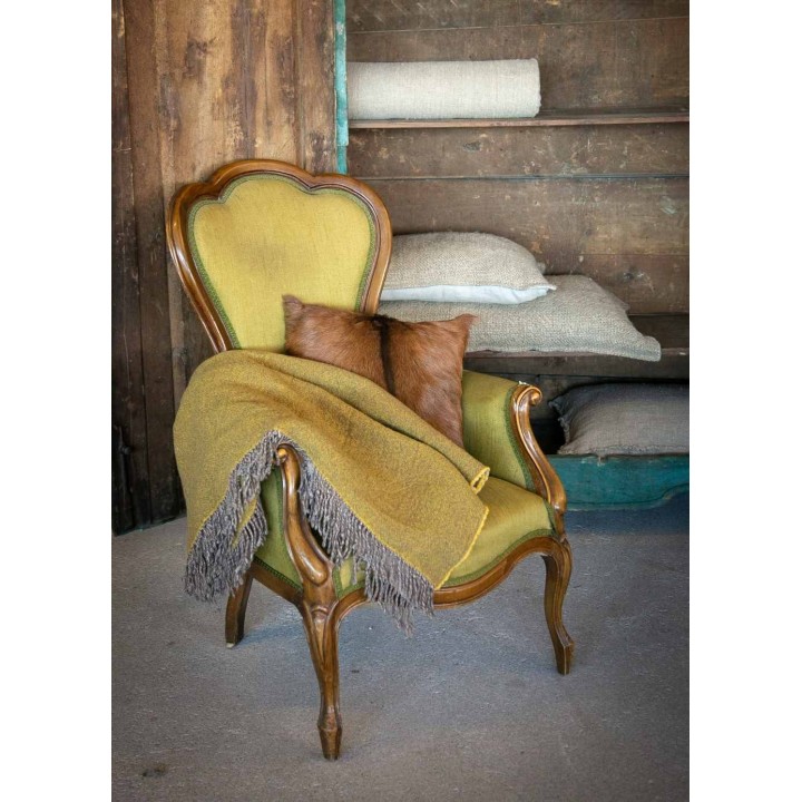 Coperta 100%lana verg. frange senape/nocciola 130 x 180 cm