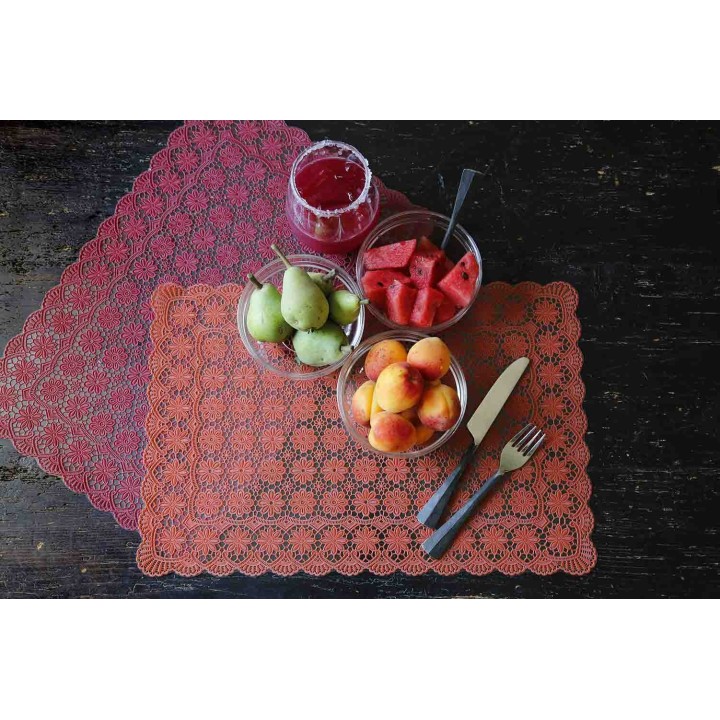 Orange vinyl waterproof full placemat floral decoration 30 x 46 cm