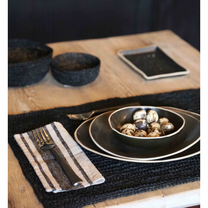 Tovagliolo 100% lino naturale e nero bande larghe 22 x 22 cm