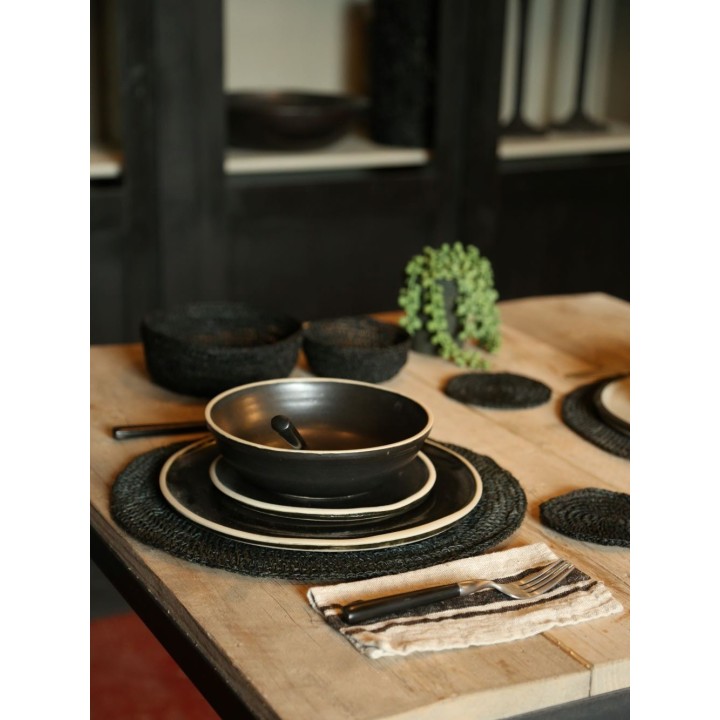 Tovagliolo 100% lino naturale e nero bande larghe 22 x 22 cm