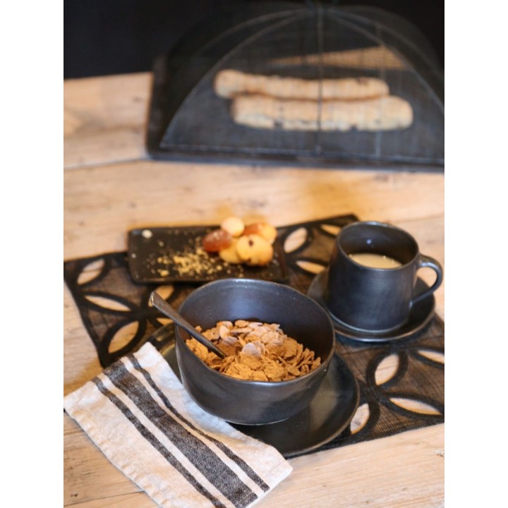 Natural with black stripes 100%linen napkin 22 x 22 cm