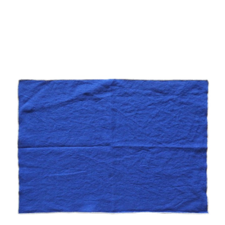 Set de table 100% lin couleur bleu ocean et bordure blanche 35 x 50 cm