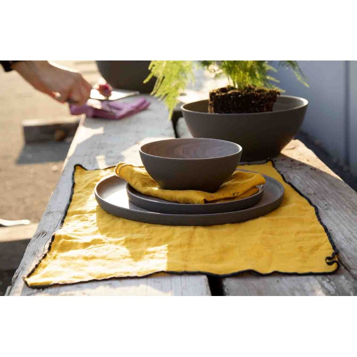 Set de table 100% lin couleur moutard avec bord moutard 35 x 50 cm